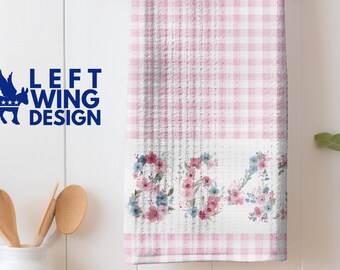 8647 Floral Gingham Microfiber Tea Towel Spring Summer Decor