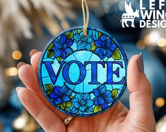 Vote Stained Glass Style Christmas Ornament Custom Political Gift Holiday Ceramic Keepsake Tree Decoration