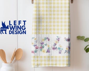 8647 Blommig gingham mikrofiber kökshandduk vår- och sommardekor