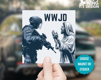 WWJD ICE Arresting Jesus Car Magnet Bumper Sticker Anti MAGA Trump Abolish