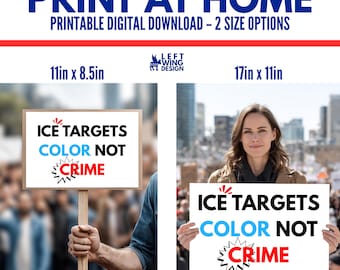 Cartel de protesta imprimible contra ICE Arte digital para imprimir Haz tu propia impresión en casa Izquierdista Progresista Demócrata Sin Reyes El racismo está mal
