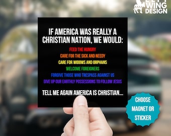 If America Was Really A Christian Nation Car Magnet Square Sticker Anti-Trump MAGA Democrat Resist FDT Anti Republican Devil Human Rights