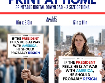 Anti Trump Printable Protest Sign Digital Art to Print Make Your Own Print At Home Leftist Progressive Democrat No Kings War With America