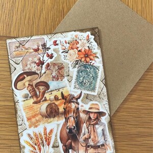 Carte vintage réalisée à la main, fête, anniversaire, toutes occasions  - carte double 10 x 15 cm + enveloppe assortie