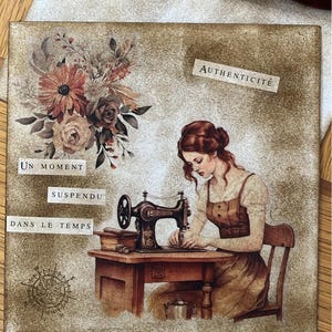 Carte vintage réalisée à la main, fête, anniversaire, toutes occasions - carte double 13 x 13 cm + enveloppe