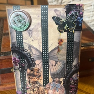 Carte style gothique / steampunk réalisée à la main, fête, anniversaire, toutes occasions  - carte double 10 x 15 cm + enveloppe assortie