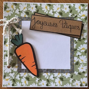 Carte "Joyeuses Pâques" réalisée à la main - carte double en relief - 15 x 15 cm + enveloppe