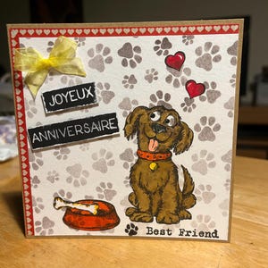 Handgemaakte verjaardagskaart met hond - 13 x 14 cm dubbele kaart + bijpassende envelop - 'Best Friend'-collectie