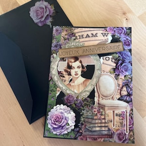 Carte d’anniversaire réalisée à la main - - carte double environ 10 x 15 cm + enveloppe assortie.