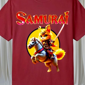 Samurai Cat Warrior T-Shirt | Japanese Warrior Shirt | Warrior Cats Tee | Anime Japan Style Tee | Cool Graphic Tee for Men & Women | 053