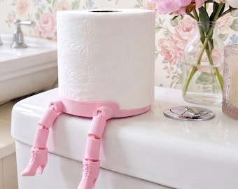 Adjustable Toilet Paper Roll Lady with Boots, Holder for Regular and Large Rolls, 25+ colors