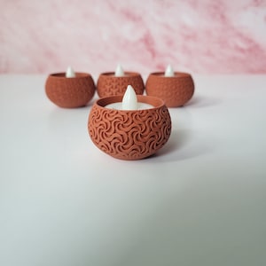 Patterned LED Tea Light Candle Holder Set - Flameless Votive Decor