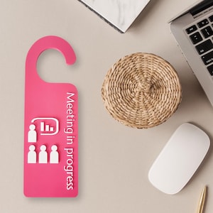 Meeting in Progress Door Hanger - Door Handle Sign, Do Not Disturb Sign, Office Door Signs, Privacy Signage, Office & Home Workspace Sign