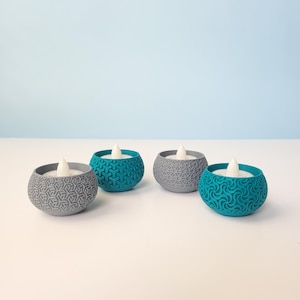 Patterned LED Tea Light Candle Holder Set - Flameless Votive Decor