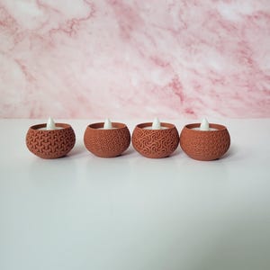 Patterned LED Tea Light Candle Holder Set: Modern Flameless Votives, 25+ colors