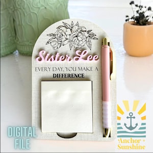 Sticky Note Pad Inhaber SVG, Lehrer Wertschätzung Woche, Muttertag, Büro, Sekretärin, personalisiertes Geburtstagsgeschenk, Laser geschnittenes digitales Design