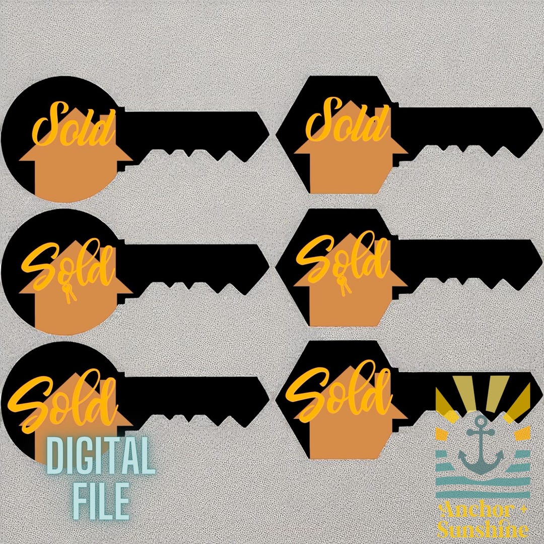Realtor SOLD Key Sign SVG File Bundle– 6 Key Prop Files for Laser, Real ...