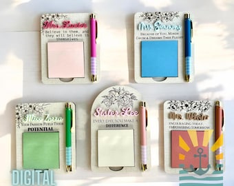 Set of 5 Sticky Note Pad Holder SVG, Teacher Appreciation Week, Mother's day, office, Secretary,  personalized birthday Gift, digital design