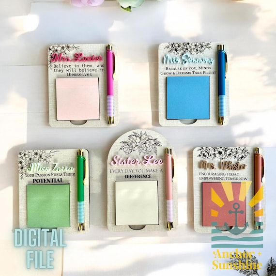 Set of 5 Sticky Note Pad Holder SVG, Teacher Appreciation Week, Mother's day, office, Secretary,  personalized birthday Gift, digital design