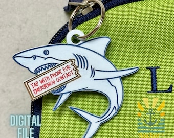 NFC-Tag-Rucksack Hai Design Kind SVG, Notfallkontakt, Reisesicherheit, Back-to-School, Schlüsselbund Digital Design Visitenkarte Medizinischer Alarm