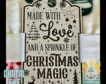 Christmas blanket tag laser SVG, Made with love, Personalized gift for him and her, digital design, homemade blanket tag