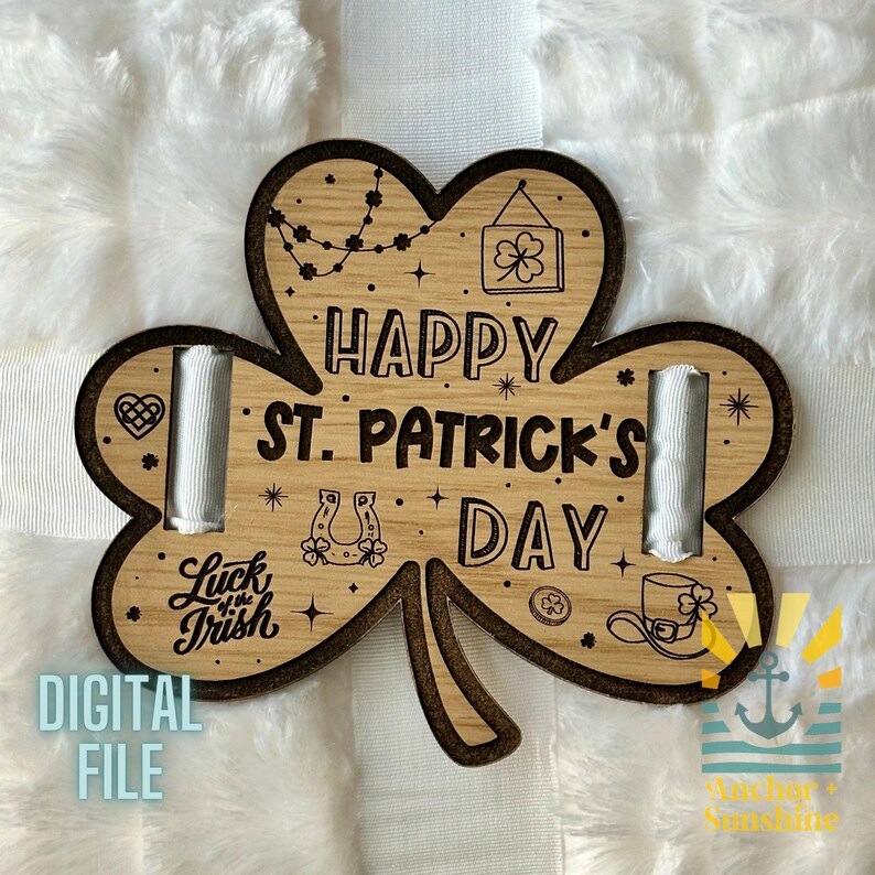 May include: Wooden shamrock-shaped ornament with the text "Happy St. Patrick's Day" and various St. Patrick's Day-themed illustrations.
