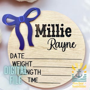 Cartello con fiocco per ospedale con nome per neonato SVG, file digitale per decorazioni per la cameretta dei bambini, arte personalizzabile per la cameretta dei bambini, regalo per baby shower