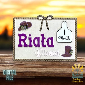 Cowgirl Rodeo Holzschleife 12 Monate Meilenstein SVG | Babyparty Geschenkideen & Kinderzimmer Dekor