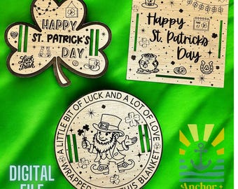 St. Patrick's Day Blanket Tag SVG Set | Leprechaun Coin, Lucky Clover (Digital File)