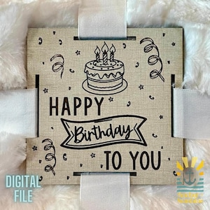Etichetta coperta di buon compleanno SVG, file digitale per regalo di compleanno, design inciso al laser, decorazione per feste personalizzabile