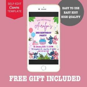 Stitch Editable Birthday Invitation, Printable Birthday Party Evite, Stitch Digital Kids Party Invite, Editable Canva Template, Download
