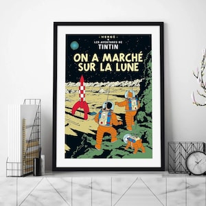 Portada de Tintín "Caminamos sobre la Luna" - Descarga digital de alta calidad, 4k / 300dpi, JPG / Póster comercial / Póster para el hogar / Póster escolar de regalo