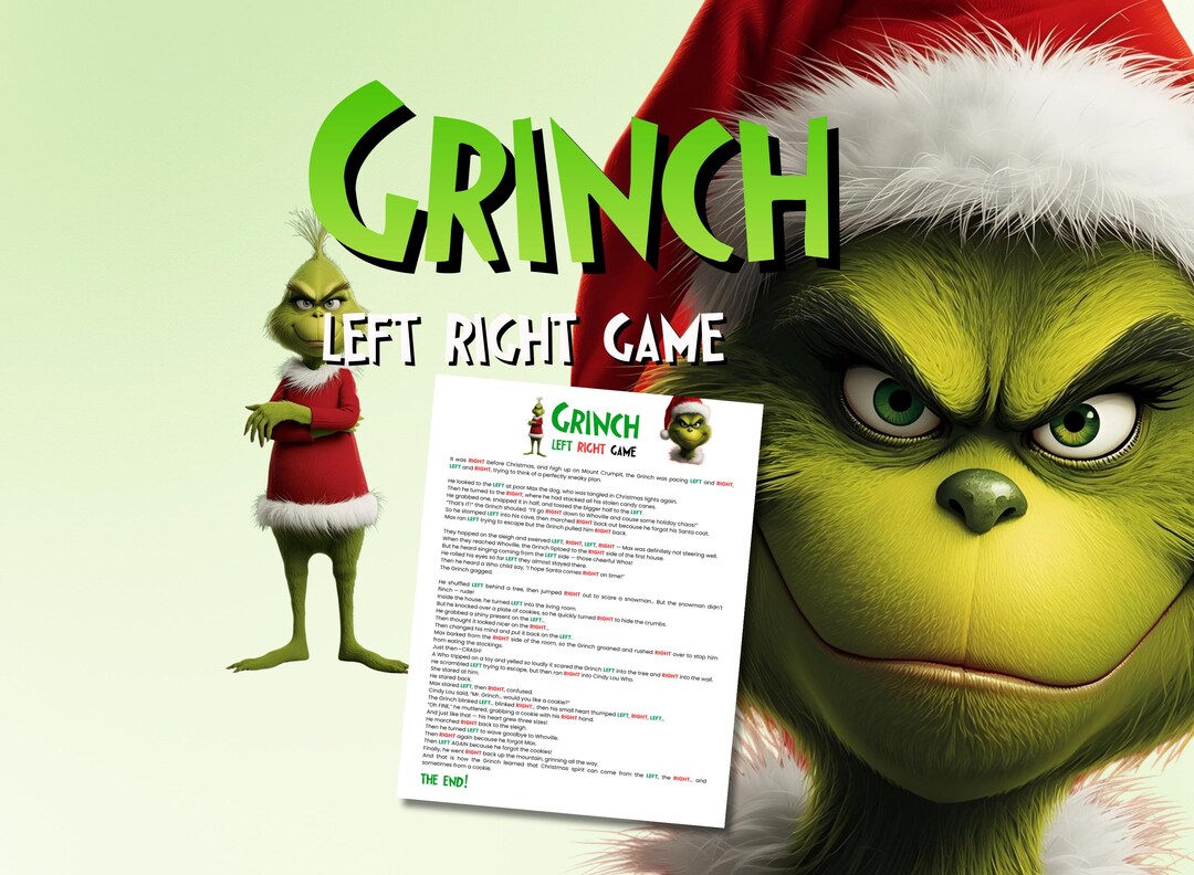 Grinch Left Right Christmas Story Game - Holiday Party Printable ...