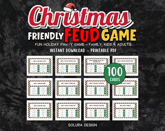 Christmas Feud Game – Holiday Party Trivia Cards (Instant Download)