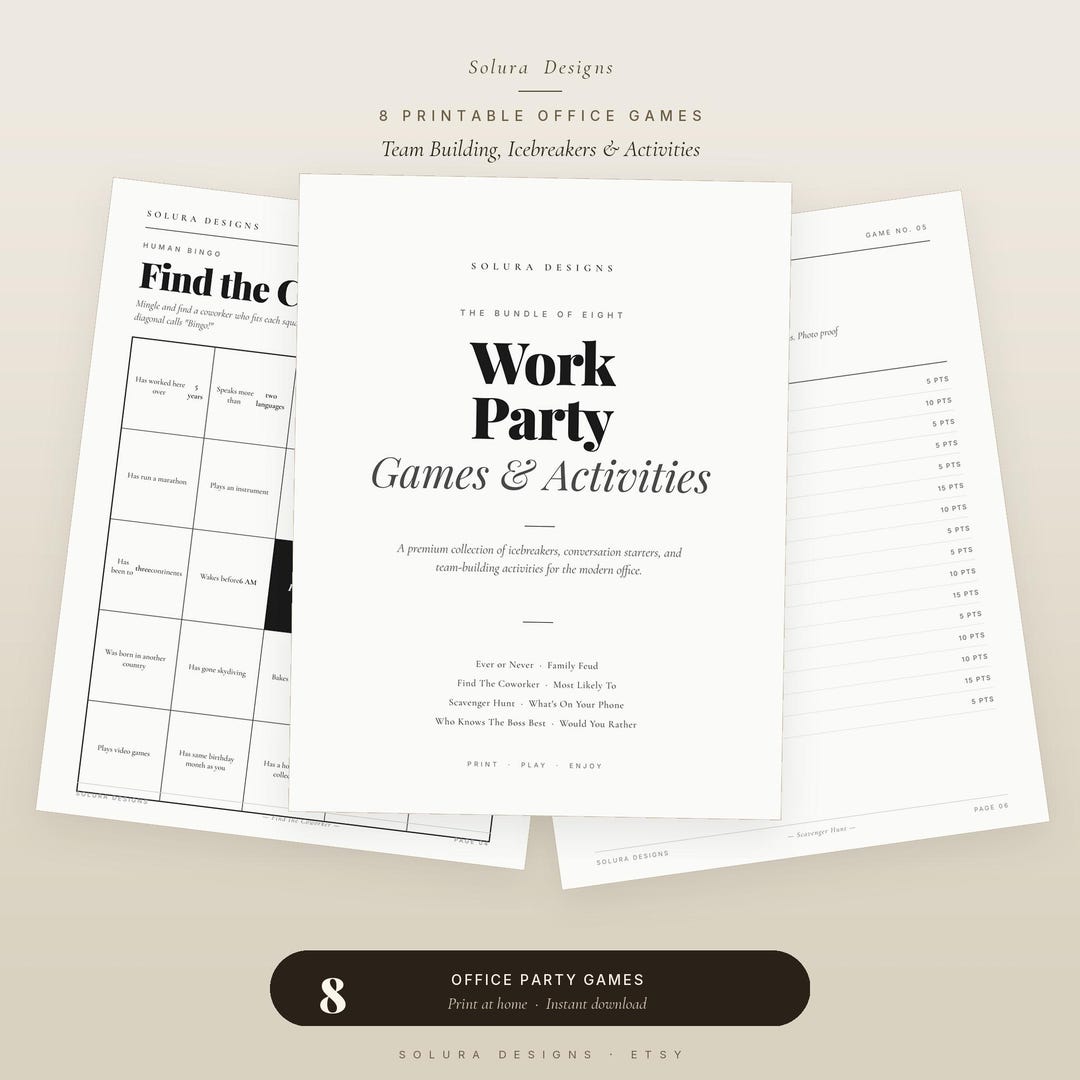 Paperwork Activity 8 Printable Office Games Bundle, Team Building Icebreakers (PDF) - Etsy