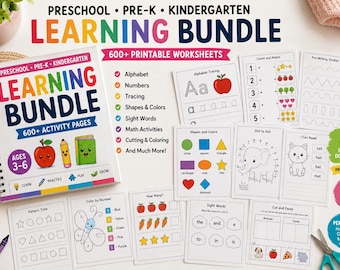 Back to School Preschool Bundle for Ages 3–4 | 600+ Printable Worksheet Pages