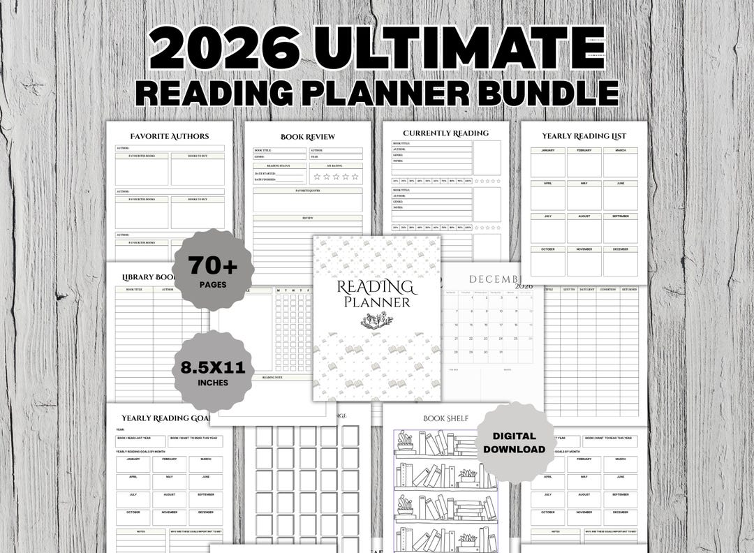 2026 Reading Planner Bundle, Printable Book Tracker, Reading Challenge ...