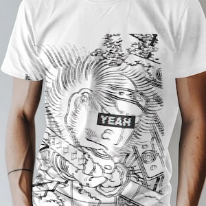 Black and White Samurai Ukiyoe T Shirt Japanese Warrior Art Tee