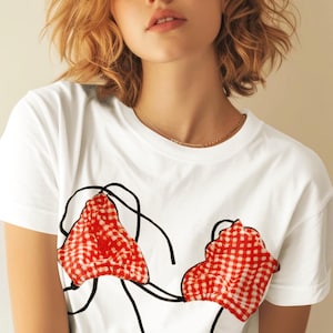 Gingham Bikini Top Graphic T Shirt Funny Retro Summer Style