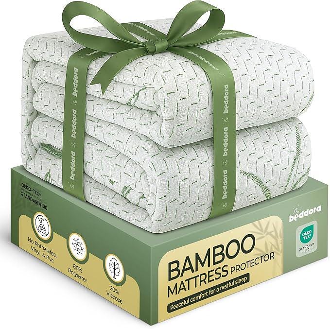 BEDDORA Bamboo Mattress Protector Queen - Waterproof & Breathable Bed Cover With Deep Pocket