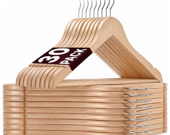 Perchas de madera maciza: Perchas antideslizantes para abrigos, vestidos y trajes (paquete de 30)