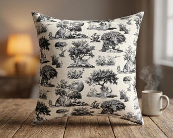 Cojín de sofá con estampado Toile de grifones de Bruselas / Cojín decorativo con diseño de perro campestre francés / Incluye relleno