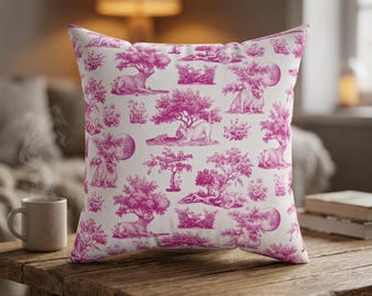 Cojín decorativo con estampado Toile de Bulldog Francés / Cojín de sofá con diseño de perro original / 8 opciones de color (incluye relleno)