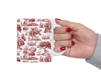 ブリュッセル・グリフォン・トワル柄マグカップ｜セラミック製コーヒー・ティーカップ、11オンスまたは15オンス