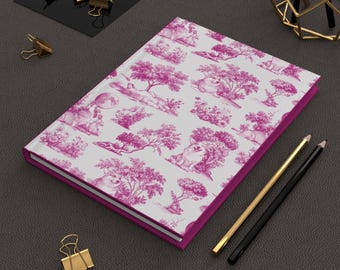 Cuaderno de tapa dura con estampado Corgi French Toile / Cuaderno rayado para amantes de los perros con un diseño de bocetos originales.