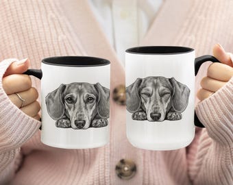 Taza de cerámica con diseño de perro salchicha dormilón / Taza de café para amantes de las mascotas (325 ml/444 ml)