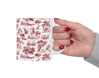 Pug Toile Mug | Ceramic Coffee Tea Cup, 11oz or 15oz