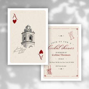 Invito per addio al nubilato modificabile, invito con carta da gioco retrò vintage con asso di cuori, design stampabile per evento di addio al nubilato elegante e di classe