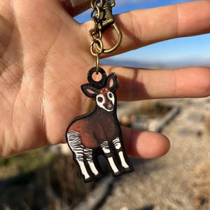 Okapi Animal Wood Animal Keychain: gift for zookeepers, teacher, vet tech, veterinarians cute non AI animal art