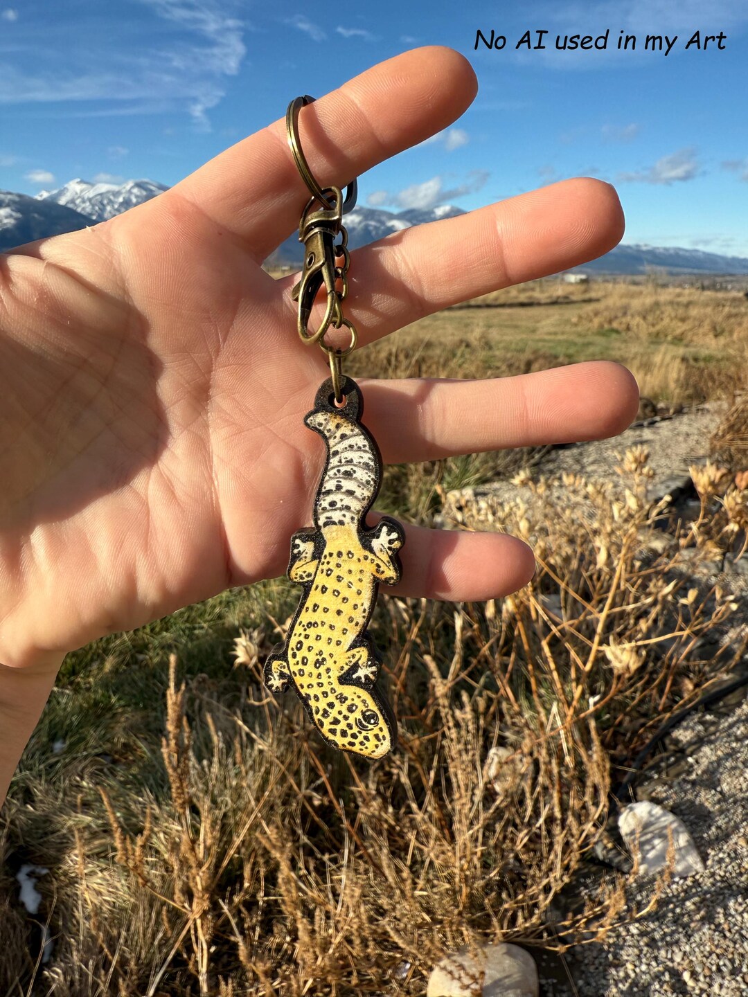 Leopard Gecko Lizard Wood Animal Keychain: Gift for Zookeepers, Teacher ...